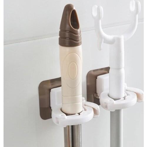Wall Mount Type Organizer Organizer Rack Self Adhesive Rack Hook Hanger Bathroom Mop Storage Rack PP Cleaning Tools