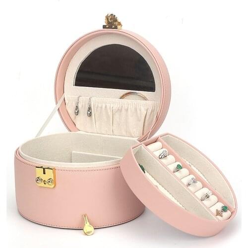 New Exquisite Portable Pu Leather Jewelry Boxes With Lock Multifunctional Double-layer Ring Necklace Earrings Watch Storage Box