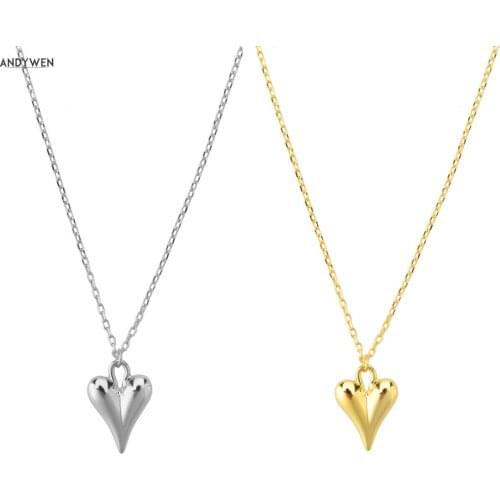 ANDYWEN 925 Sterling Silver Gold Small Heart Pendant Choker Necklace Luxury 2020 Rock Punk Fashion Fine Jewelry Wedding Party