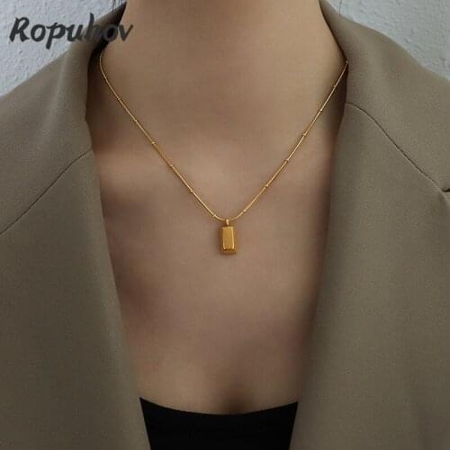 Ropuhov 2021 New 925 Silvery Needle Greek Retro Mini Small Brick Bead Chain Necklace Clavicle Necklace Titanium Steel Plated