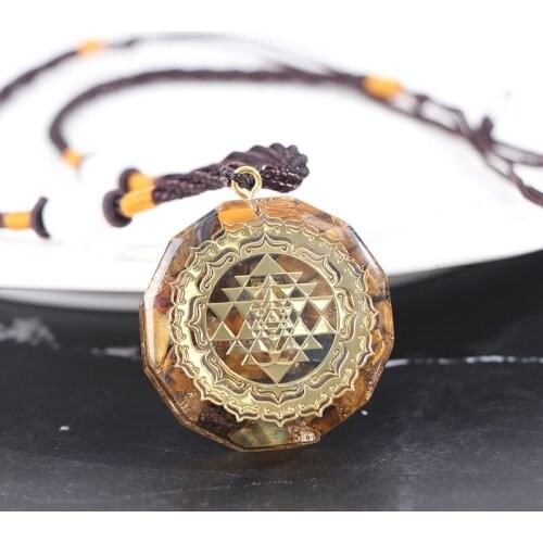 Orgonite Natural Tigers Eye Stone Seven Chakra Pendant Necklace Necklace