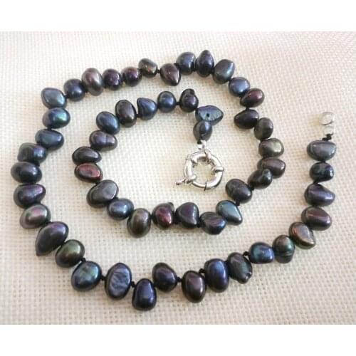 10mm black colors flat baroque pearl necklace round clasp real Natural freshwater pearl Women Jewelry 43cm 40cm 17