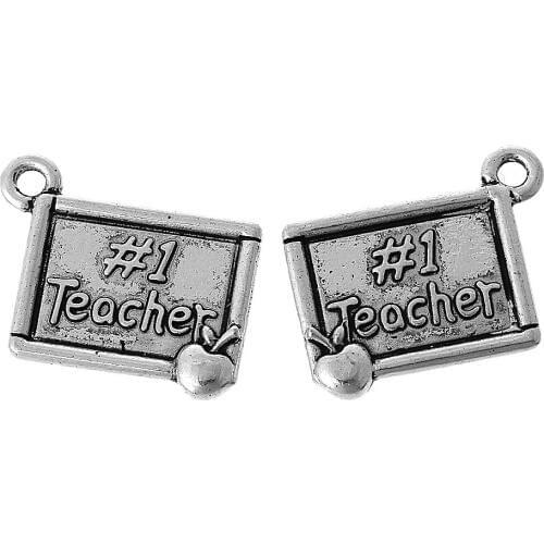 Book # 1 Teacher Apple Charm Classroom Book Teacher Pendant Memory School Jewelry