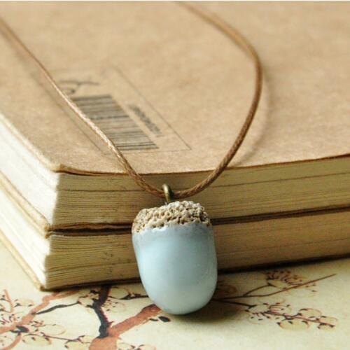 Pinecone Pendants Necklaces Women Men Ceramic Acorn Beads Pine Cone Charm Squirrel Nut Choker Weave Rope Chain Fashion Jewelry