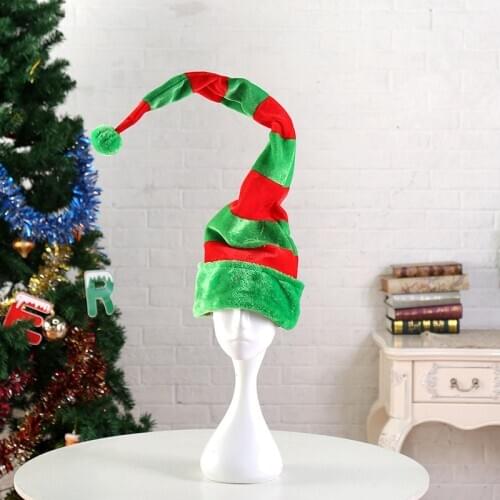 2020 Christmas Green and Red Stripe Long Plush Turkey Elf Santa Clown Hat Decoration Christmas Cap New Year Xmas Party Prop Gift