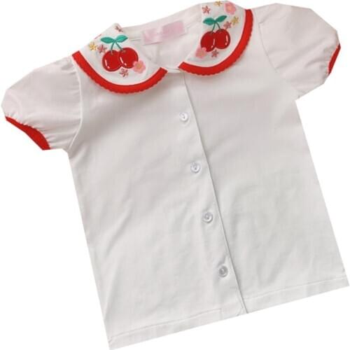 Baby girl cute Spansih cotton short sleeve shirt for kids cherry embroidered top blouse
