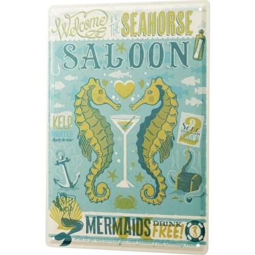 SINCE 2004 Fun Tin Sign Metal Plate Decorative Sign Home Decor Plaques Wall Decoration Seahorse Saloon Metal Plate 8X12