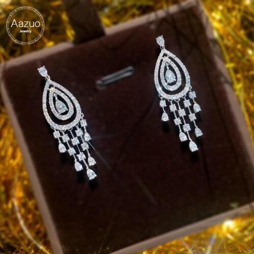 Aazuo Real 18K White Gold Real Diamonds 1.6ct Big Water Drop Chain Stud Earrings gifted for Women Wedding Party Au750