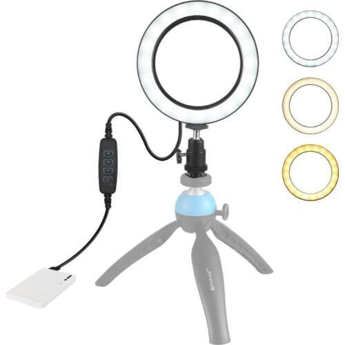 PU377 USB 4.6 Inch 3 Modes 360 degree 3200K-5500K Dimmable LED Video Ring Light with Cold Shoe Filling Light Tripod Ball Head