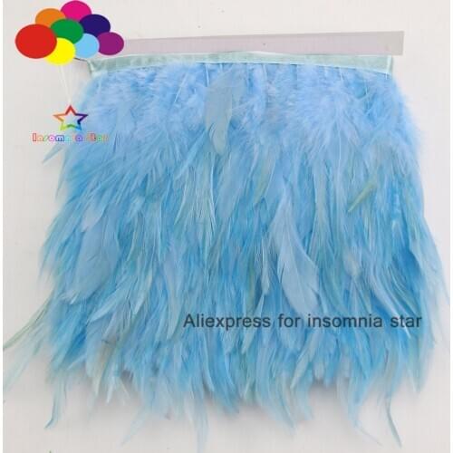 Top 1/10meter sky blue Rooster Tail Feathers 8-12cm wide cock Cloth Sideband for Clothing Wedding Party trims DIY Scarf