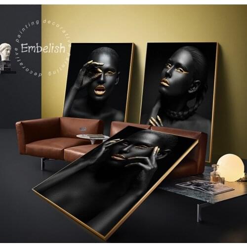 Embelish Canvas Prints Painting Modern Black Woman Model Wall Art Poster And Prints Pictures Home Decoration For Living Room