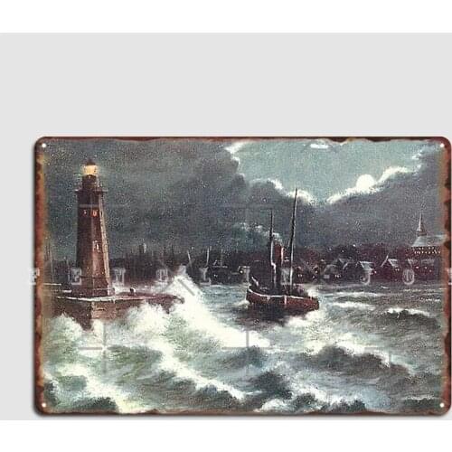 Vintage Illustration Of Rough Sea At Anstruther Fife Metal Sign Club Party Poster Printing Club Bar Tin Sign Poster