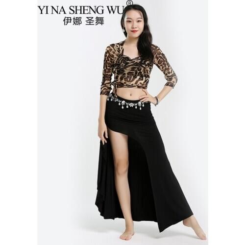 Women Oriental Practice Wear Professional Oriental Dance Belly Dance Costume Leopard Top Split Long Skirt Suit Outfit Clothes