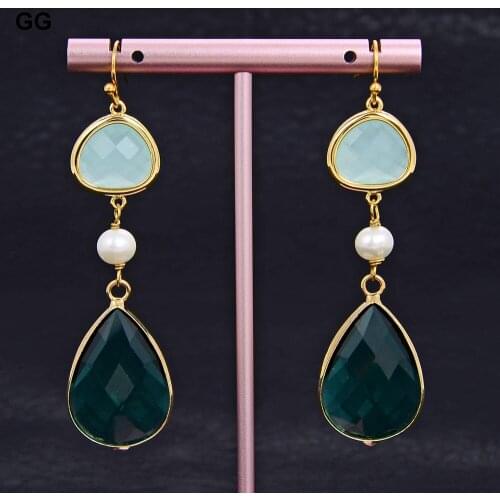 GuaiGuai Jewelry Natural White Pearl Green Crystal Earrings