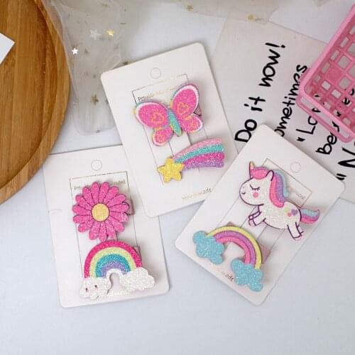 2 Pcs New Korea Sweet Girl Princess Cute Cartoon Unicorn Rainbow Flower Duckbill Clip Fashion Children Hairpins Hair Accessories