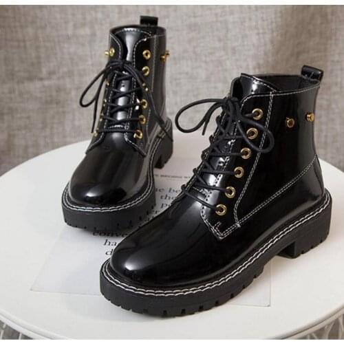 2021 New Ankle Boots Women Autumn Winter Fashion Lace-up British Leather Botas Mujer Boots Joker Platform Ladies Casual Shoes