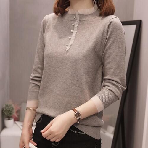 Lace Trim Knitted Sweaters Women 2020 Autumn Winter Jumpers Oversize Ladies Pullover Loose Bead Korean Style Plus Size Knitwear