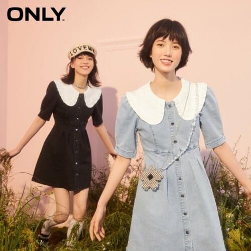 ONLY2021 summer new sweet and slim slimming doll collar denim dress female | 121242010