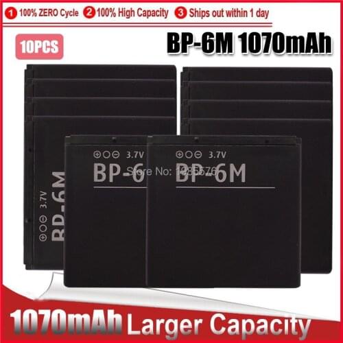 10PCS BP-6M phone battery for Nokia N73 N77 N93 N93S 3250 6151 6233 6234 6280 6288 6290 9300I 9300 BP6M