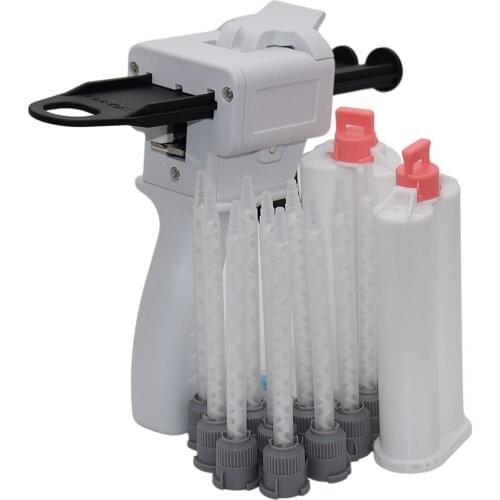10pcs Static Mixing Nozzles with Universal 50ml 1:1 2:1 AB Glue Caulking Gun and 2pcs 50ml 1:1 Empty Dual-Barrel Cartridge Set
