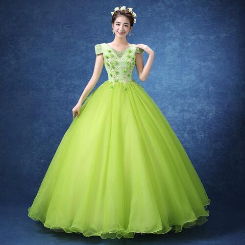 100%real light green flower beading ball gown medieval dress princess Renaissance Gown queen Victoria/Antoinette/Belle Ball