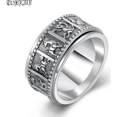 100% 925 Silver Spinning Ring Vintage 925 Sterling Turning Good Luck Ring Chinese 12 Animals Zodiac Man Ring