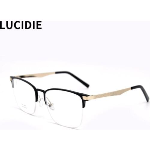 LUCIDIE 2021 Square Aluminum Optical Glasses Frames Oversized Half-frame for Men Optical Eyeglasses Ultralight Myopia Eyewear