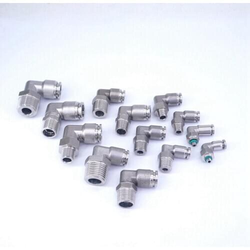 304 Stainless Fit Tube O/D 4/6/8/10/12/16mm M5 M6 1/8" 1/4" 3/8" 1/2" 3/4" BSP Pneumatic Male Elbow Connector Push In Fitting