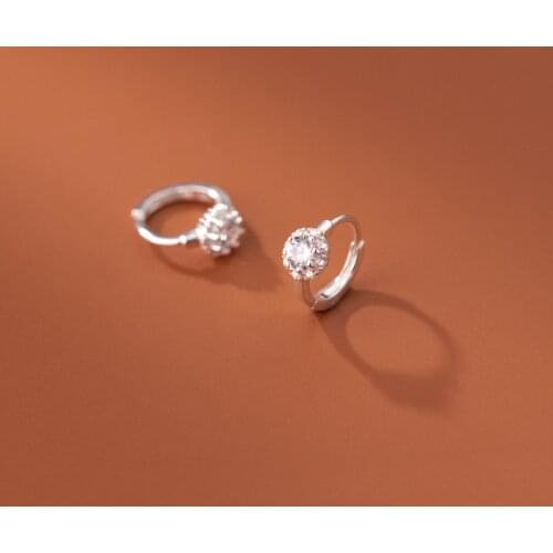 8mm Tinny Real. 925 Sterling Silver jewelry Prong CZ Round Solitaire ear hoop huggie earrings Piercing C-G9324