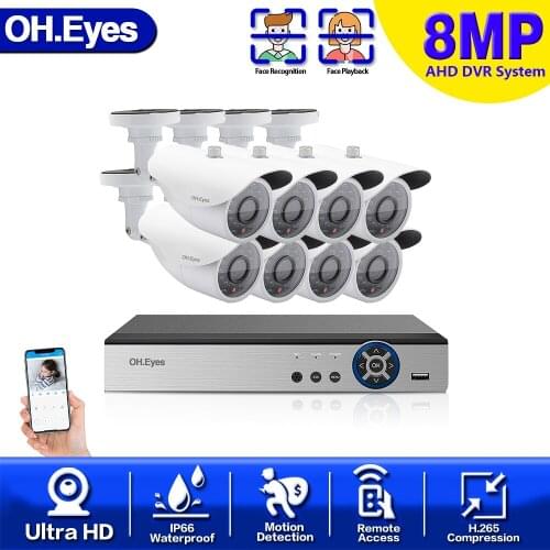AHD DVR 8.0MP HD Outdoor Home Security Camera System H.265 4CH CCTV Video Surveillance DVR Kit 4Pcs 8Pcs AHD Bullet Camera Set