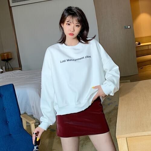 Oversized Velvet Warm Hoodies Womens clothes tops harajuku Printed Turtleneck Kawaii Simple Pullover Korean Style sweatshirt