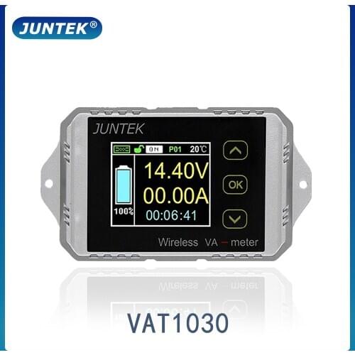 JUNTEK VAT1030 100V 30A Wireless ammeter voltmeter battery capacity monitoring coulomb counter 12V 24V 48V color screen meter