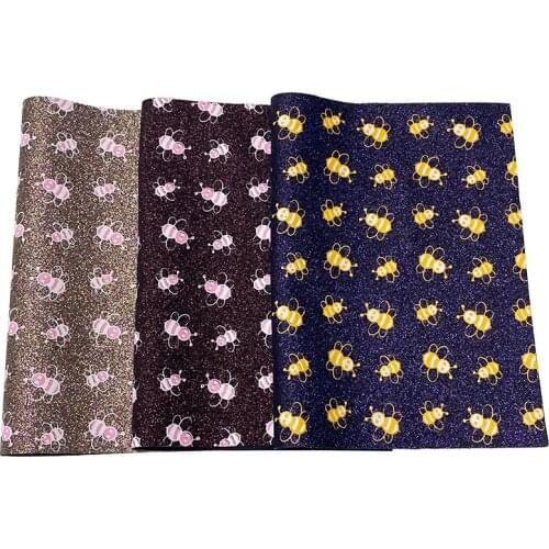 135x30cm Cartoon Printed Shiny Colorful Fine Glitter Faux Leather Fabric Sheets for Making Hair Bow/DIY Accessories/Stitching