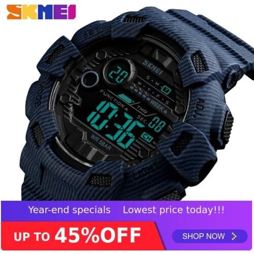 SKMEI 1472 Men Alarm Clock Fashion Sport Watch Cowboy Waterproof Week Display Men Watches Denim Digital Watch relogio masculino