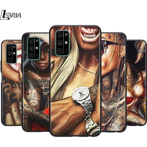 Sexy Tattoo Girl for Huawei Honor 30 20S 20 10i 9S 9A 9C 9X 8X 10 9 Lite 8A 7C 7A Pro Phone Case Black Cover