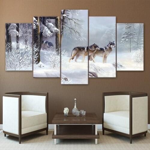 Winter Forest Canvas Painting Wolves Home Decoration Wall Pictures for Living Room Wild Animals Posters and Prints Wall Art
