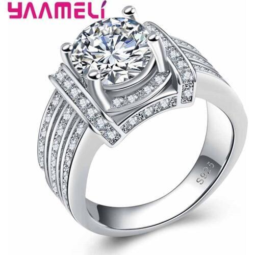 New Crystal Classic Luxury Style Shining 925 Sterling Silver Ring For Wedding Anniversary Surprise Birthday Gift Girl