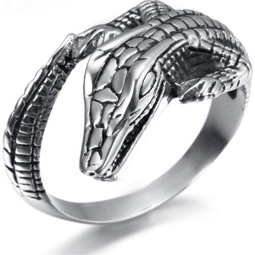 Crocodile Men Personality Stainless Steel Rings Punk Style Ring Exaggerate Men Fashion Jewelry