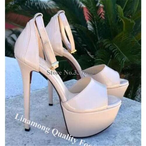 Linamong Women Elegant Peep Toe High Platform Stiletto Heel Sandals Nude Matte Leather Ankle Strap High Heel Sandals Dress Shoes