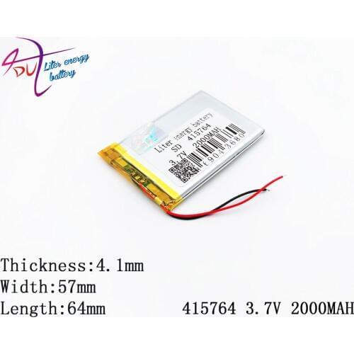 3.7V 2000MAH 415764 405565 Polymer Lithium Li-Po Rechargeable Battery For GPS DVD PAD e-book tablet pc power bank