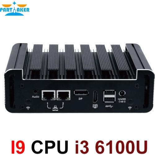 Partaker Fanless Mini PC Windows 10 Pro Intel Core Skylake i3 6100U Barebone ComputerEmbedded SIM slot support 3G 4G module