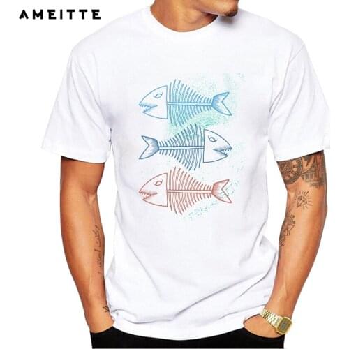 Fashion 3 colorful Fish Printed T-Shirt Mens Fish Bones T Shirt Tops Summer High Quality Novelty Tee Tops Homme