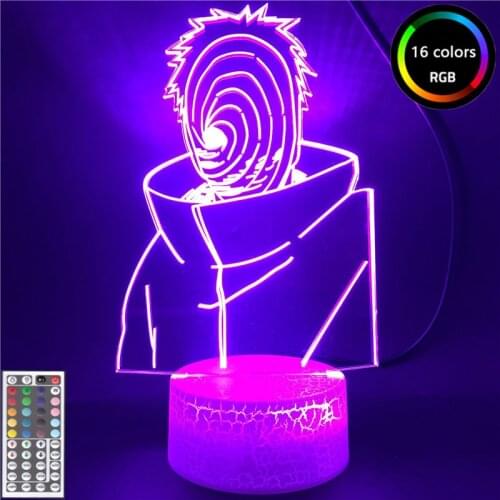 Naruto Anime Figure Uchiha Obito LED 3D Night Kid Light LED Decorative Night Lamp Kid Children 3d Table Lamp Toys Gifts