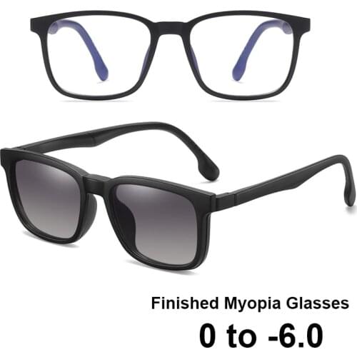 Polarized Clip On Sunglasses Men Women Retro Square Blue Light Blocking Glasses Lens Finished Prescription Myopia Sunglasses