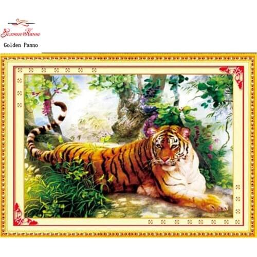 Golden Panno,Needlework,Embroidery,DIY Animal Painting,Cross stitch,kits,11ct tiger of forest Cross-stitch,Sets For Embroidery