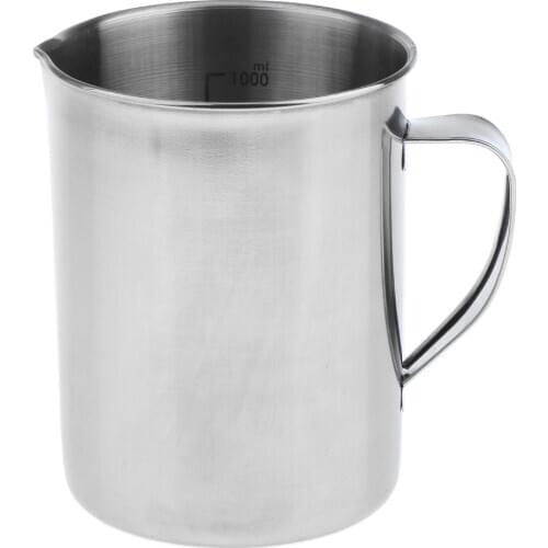 Stainless Steel 500ml/1000ml Measuring Cup Jug with Marking Handle Coffee Milk