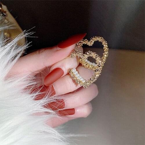 2021 New Trendy Heart Drop Earrings For Women Fashion Charm Lady Party Classic Stud Earrings Zinc Alloy Metal Pearl Jewelry Gift