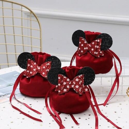 Cute Bowknot Ear Gift Bags For Wedding Party Favors Velvet Chocolate Candy Container Packing Bags Jewelry Organizer