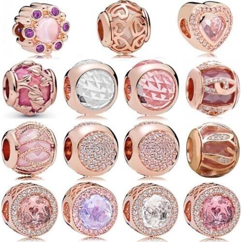 DIY Charms Rose Sparkling Radiant Heart Droplet Intertwining Radiance 925 Sterling Silver Bead Fit Fashion Bracelet Jewelry