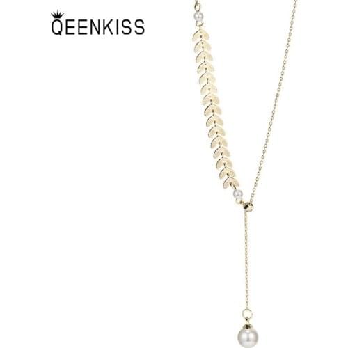 QEENKISS NC707 Fine Jewelry Wholesale Fashion Trendy Woman Girl Birthday Wedding Gift Wheat 18KT Gold Clavicle Pendant Necklace